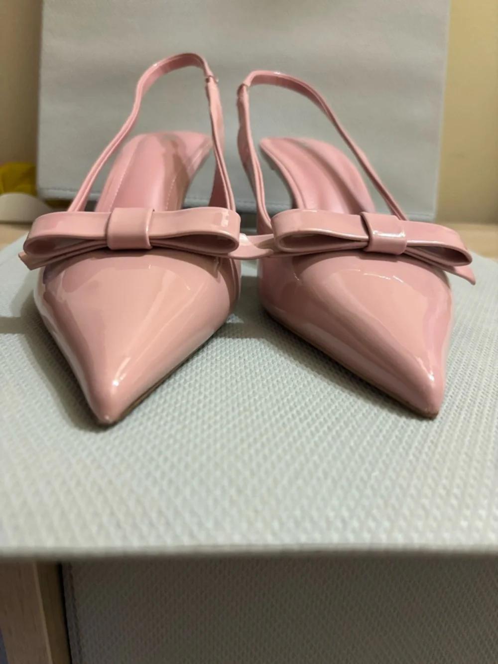 ZARA Blush Pink Patent Slingback Heels Bow Detail EU 41 - Picture 3 of 6